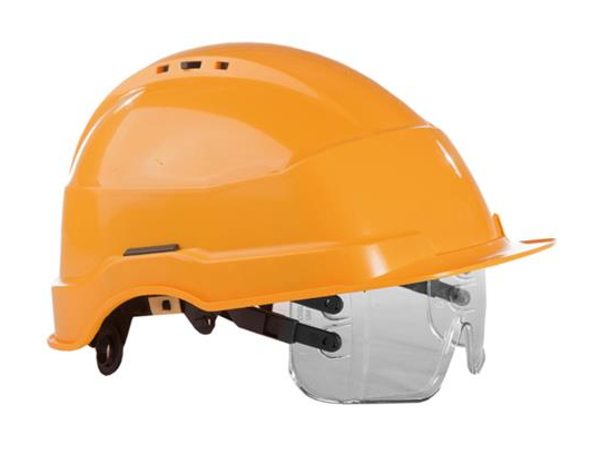 CASQUE DE CHANTIER JAUNE EN POLYAMIDE + LUNETTE DE PROTECTION