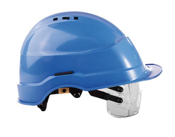 [73.01.642] CASQUE DE CHANTIER BLEU EN POLYAMIDE + LUNETTE DE PROTECTION